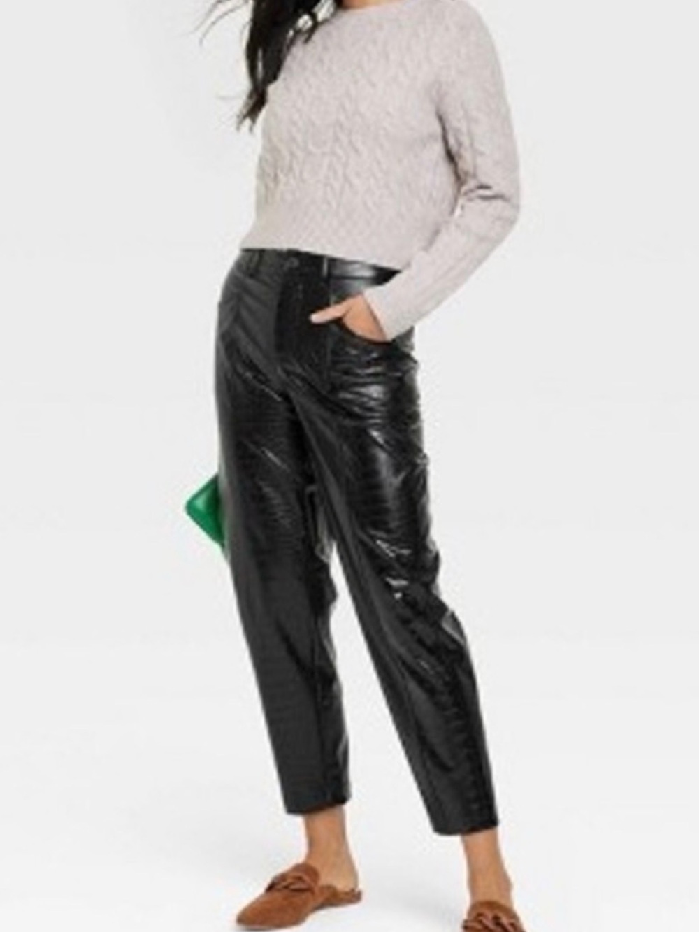 A New Day Black Croc Embossed Faux Leather Pants Size 4 High Rise Straight Leg